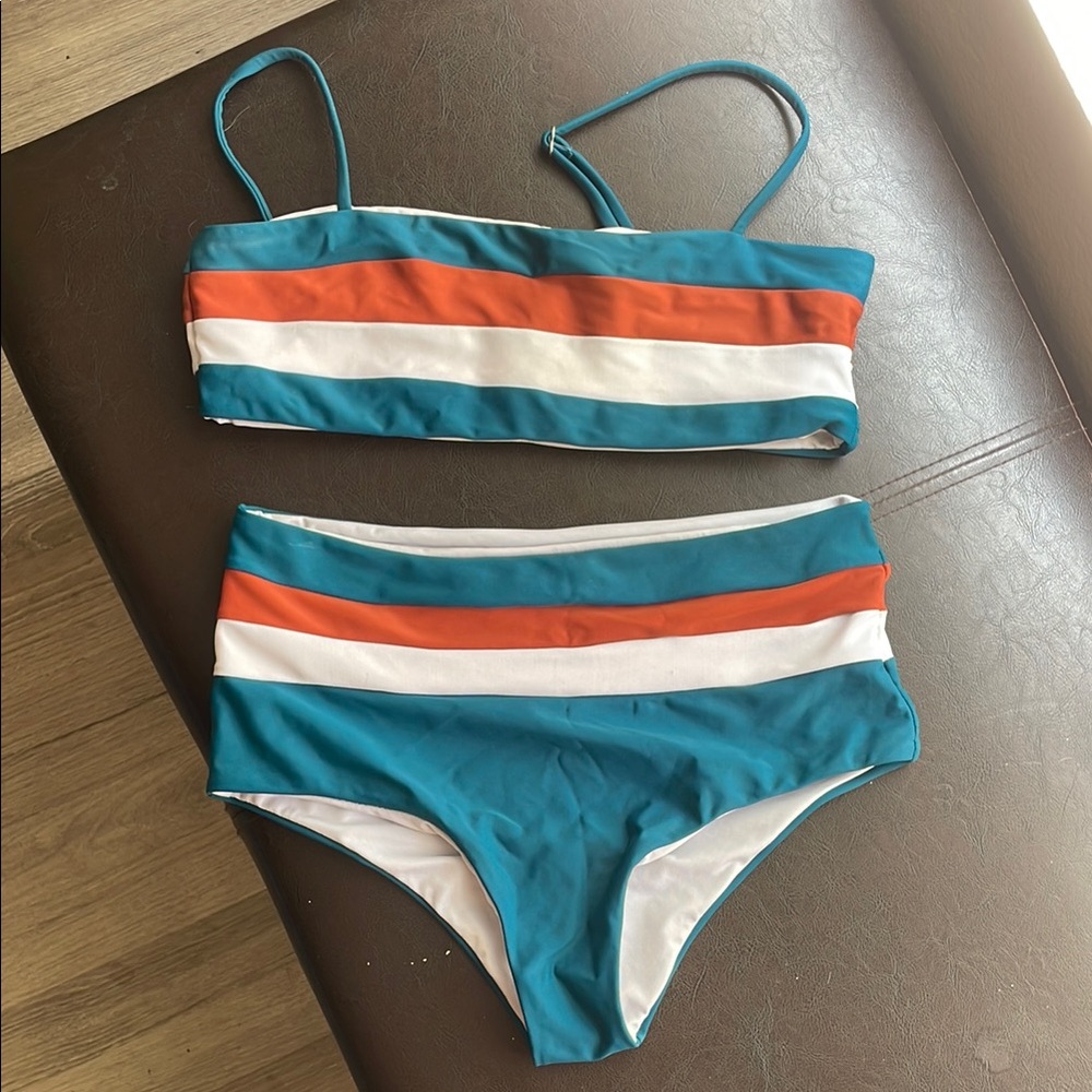 Beachsissi Striped Teal and Orange Bikini Set
